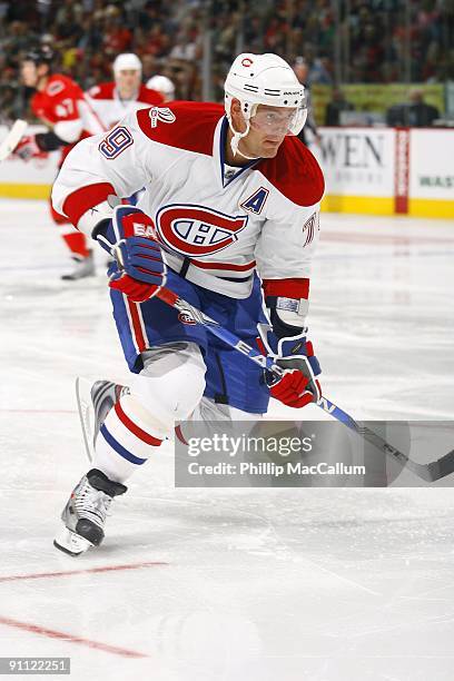 Andrei Markov of the Montreal Canadiens skates during a preseason game against the Ottawa Senators at Scotiabank Place on September 19, 2009 in...