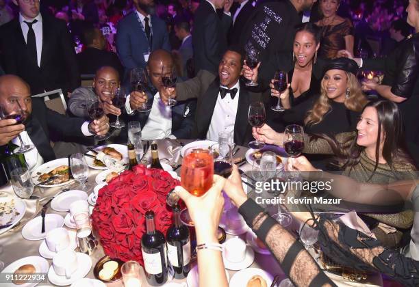 Tyran 'Tata' Smith, Jay-Z, Alicia Keys and Beyonce attend the Clive Davis and Recording Academy Pre-GRAMMY Gala and GRAMMY Salute to Industry Icons...
