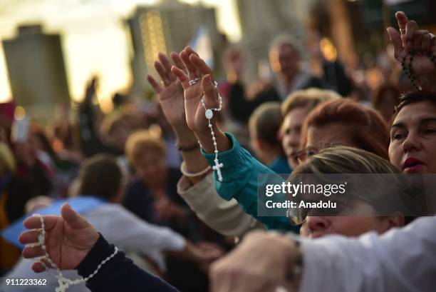 Believers await the arrival of the Virgin in the Rosary of Blessings in Montevideo on January 27, 2018. The Rosary of Blessings for the Family is a...