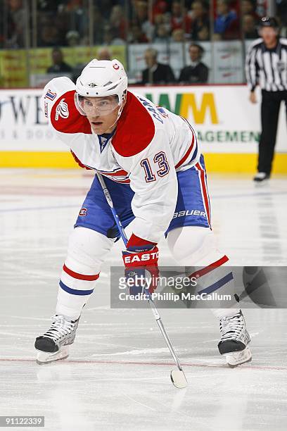 Mike Cammalleri of the Montreal Canadiens looks on during a preseason game against the Ottawa Senators at Scotiabank Place on September 19, 2009 in...