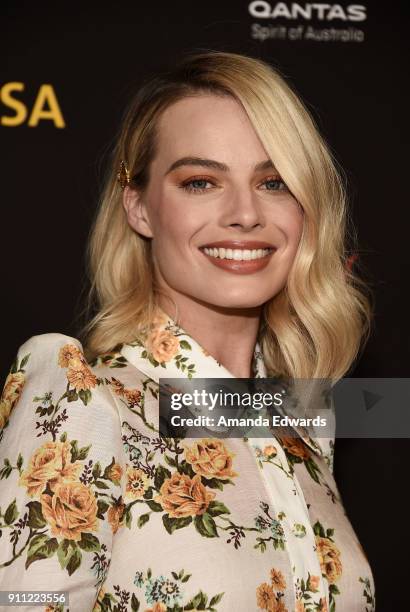 Actress Margot Robbie arrives at the 2018 G'Day USA Los Angeles Black Tie Gala at the InterContinental Los Angeles Downtown on January 27, 2018 in...