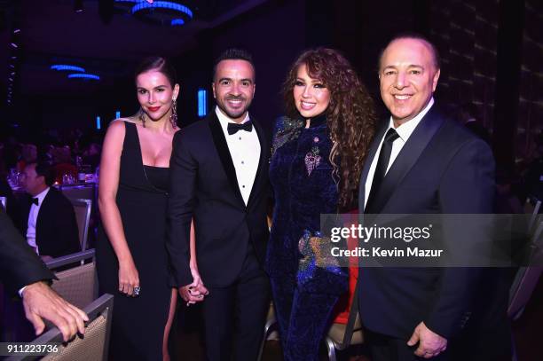 Model Agueda Lopez, recording artist Luis Fonsi, recording artist Thalia, and Casablanca Records Co-Owner Tommy Mottola attend the Clive Davis and...