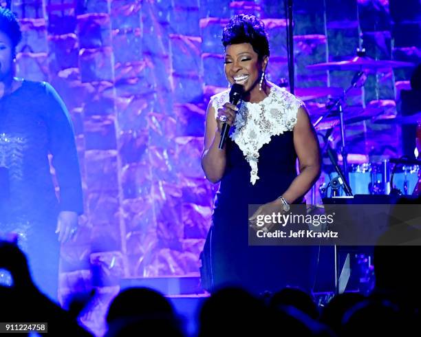 Recording artist Gladys Knight performs onstage during the Clive Davis and Recording Academy Pre-GRAMMY Gala and GRAMMY Salute to Industry Icons...