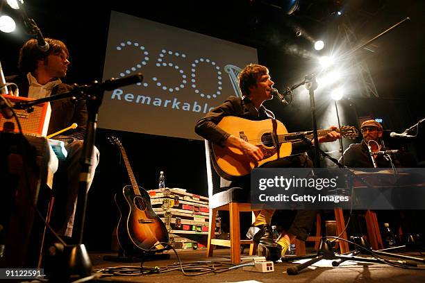 Perform an acoustic set onstage for the Arthurs Day Guinness 250th Anniversary Celebration held at the Pymallion on September 24, 2009 in Dublin,...