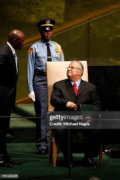 President of Iraq Jalal Talabani addresses the United Nations General Assembly at the U.N. Headquarters on September 24, 2009 in New York City. This...