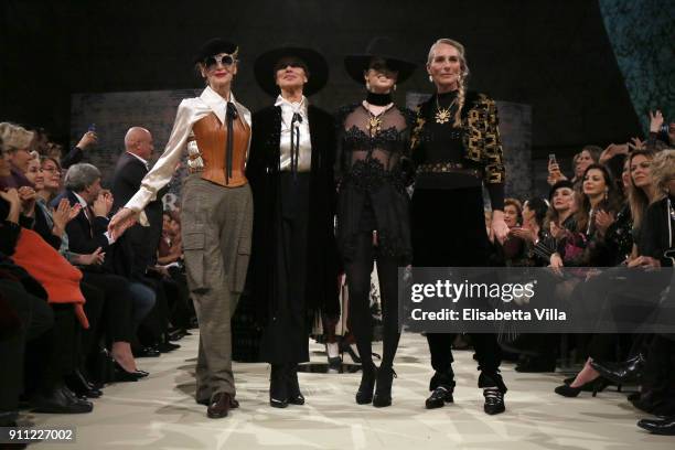 Isabella Albonigo, Gloria Guida, Gessica Notaro and Elisabetta Dessy attend the Gattinoni show during Altaroma on January 27, 2018 in Rome, Italy.