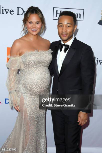 Tv personality Chrissy Teigen and recording artist John Legend attend the Clive Davis and Recording Academy Pre-GRAMMY Gala and GRAMMY Salute to...