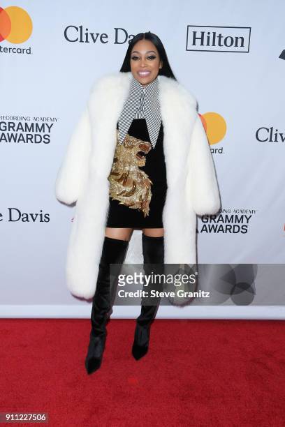 Recording artist Monica attends the Clive Davis and Recording Academy Pre-GRAMMY Gala and GRAMMY Salute to Industry Icons Honoring Jay-Z on January...