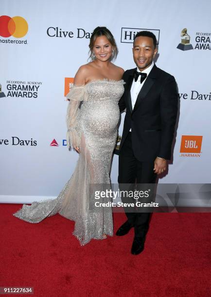 Tv personality Chrissy Teigen and recording artist John Legend attend the Clive Davis and Recording Academy Pre-GRAMMY Gala and GRAMMY Salute to...