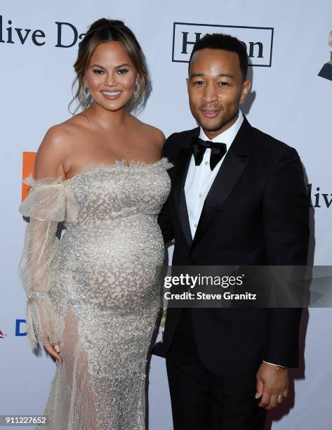 Tv personality Chrissy Teigen and recording artist John Legend attend the Clive Davis and Recording Academy Pre-GRAMMY Gala and GRAMMY Salute to...