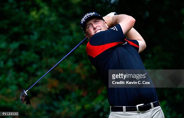 Steve Marino tees off the fourth hole during the first round of THE TOUR Championship presented by Coca-Cola, the final event of the PGA TOUR...