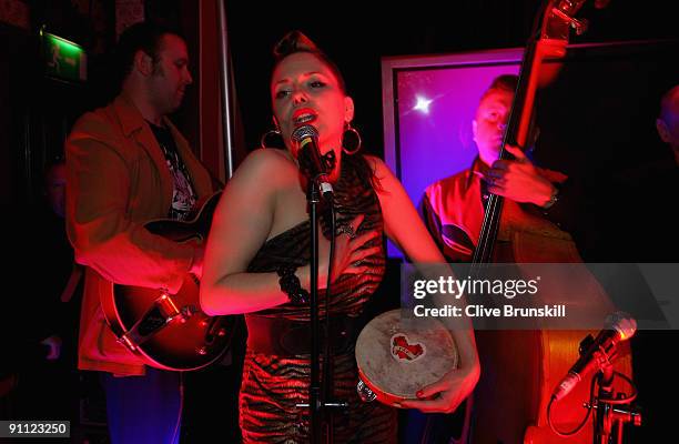 Singer Imelda May performs onstage for the Arthurs Day Guinness 250th Anniversary Celebration held at the Bruxelles on September 24, 2009 in Dublin,...