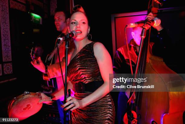 Singer Imelda May performs on stage for the Arthurs Day Guinness 250th Anniversary Celebration held at the Bruxelles on September 24, 2009 in Dublin,...