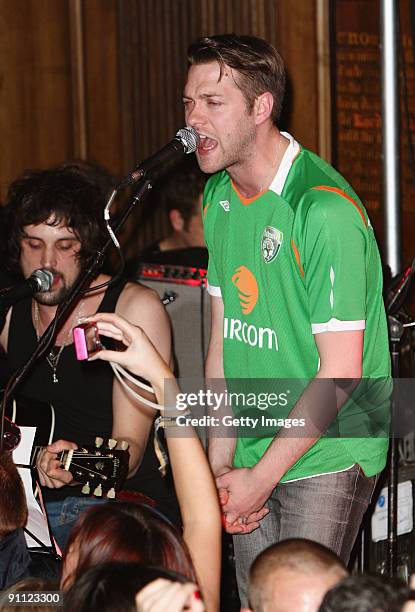 Tom Meighan of Kasabian performs on stage at the Arthur's Day Guinness 250th Anniversary Celebration at The Church on September 24, 2009 in Dublin,...