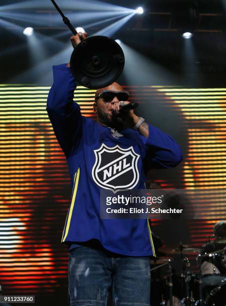 Vocal artist Flo Rida performs during the Saturday Night Party as part of the 2018 NHL All-Star on January 27, 2018 in Tampa, Florida.