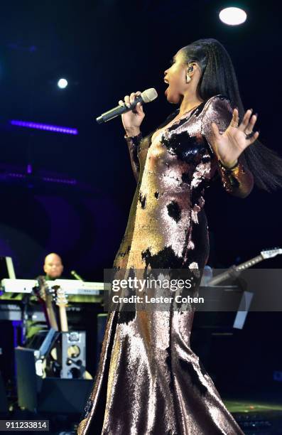 Recording artist Jennifer Hudson performs onstage during the Clive Davis and Recording Academy Pre-GRAMMY Gala and GRAMMY Salute to Industry Icons...