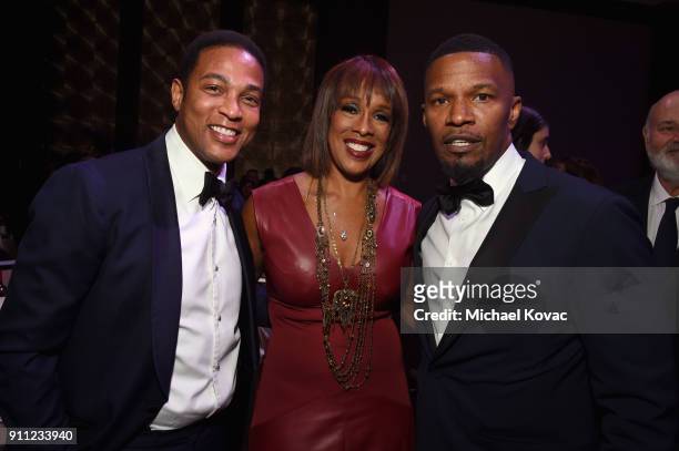 Personality Don Lemon, TV personality Gayle King, and actor Jamie Foxx attend the Clive Davis and Recording Academy Pre-GRAMMY Gala and GRAMMY Salute...