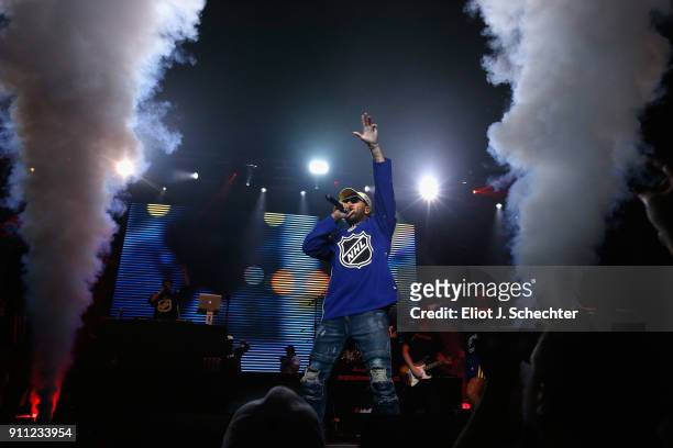 Vocal artist Flo Rida performs during the Saturday Night Party as part of the 2018 NHL All-Star on January 27, 2018 in Tampa, Florida.