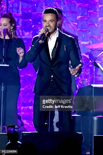 Recording artist Luis Fonsi performs onstage during the Clive Davis and Recording Academy Pre-GRAMMY Gala and GRAMMY Salute to Industry Icons...