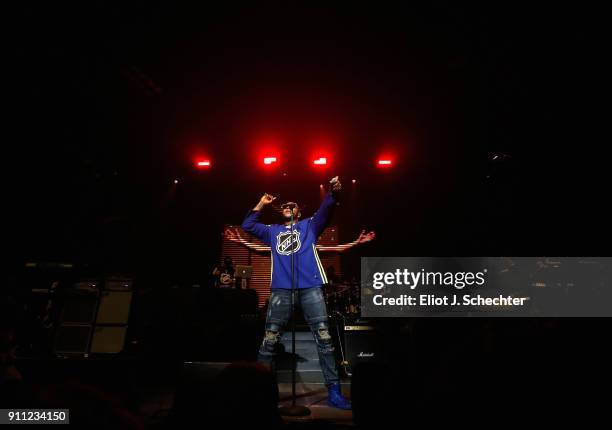 Vocal artist Flo Rida performs during the Saturday Night Party as part of the 2018 NHL All-Star on January 27, 2018 in Tampa, Florida.