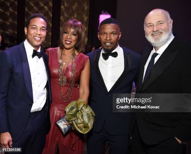 Personalities Don Lemon and Gayle King, actor Jamie Foxx, and director Rob Reiner attend the Clive Davis and Recording Academy Pre-GRAMMY Gala and...