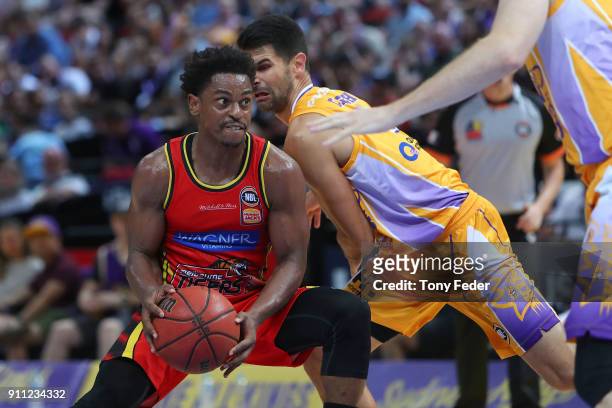 Casper Ware of Melbourne dribbles the ball during the round 16 NBL match between the Sydney Kings and Melbourne United at Qudos Bank Arena on January...