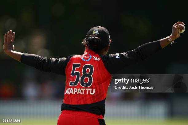 Chamari Atapattu of the Renegades celebrates catching a ball during the Women's Big Bash League match between the Perth Scorchers and the Melbourne...