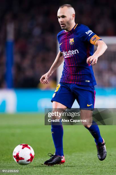 Andres Iniesta of FC Barcelona conducts the ball during the Spanish Copa del Rey Quarter Final Second Leg match between FC Barcelona and RCD Espanyol...