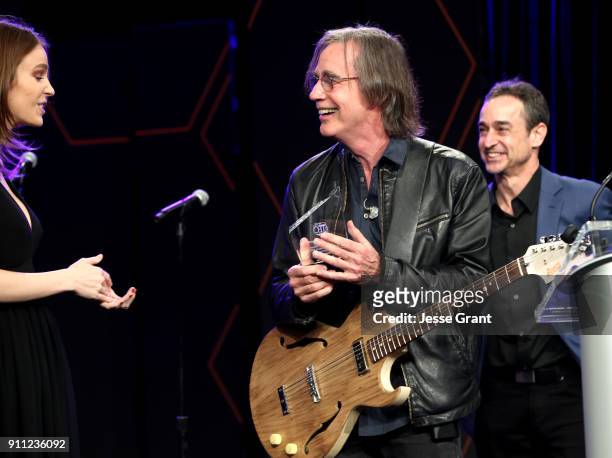 Singer Jackson Browne accepts the Les Paul Award onstage at the 33rd Annual TEC Awards during NAMM Show 2018 at the Hilton Anaheim on January 27,...