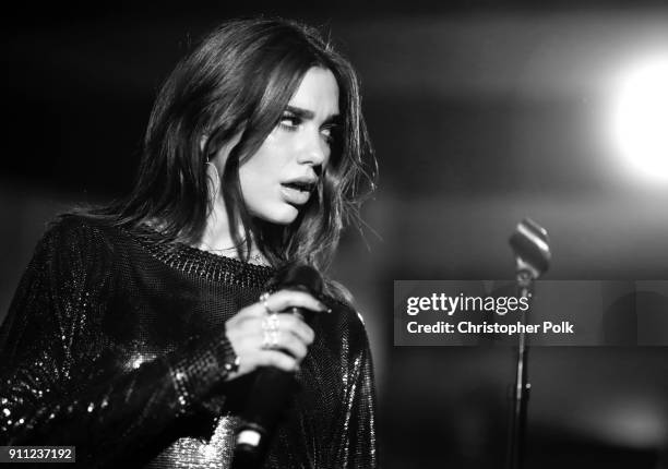 Dua Lipa performs onstage during Billboard and Mastercard present a night with Dua Lipa at Mastercard House on January 27, 2018 in New York City.