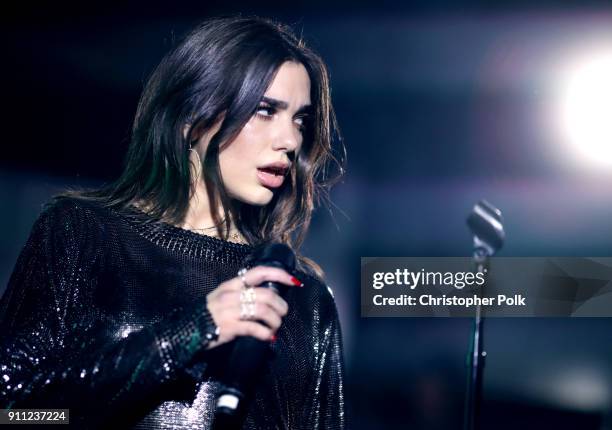 Dua Lipa performs onstage during Billboard and Mastercard present a night with Dua Lipa at Mastercard House on January 27, 2018 in New York City.