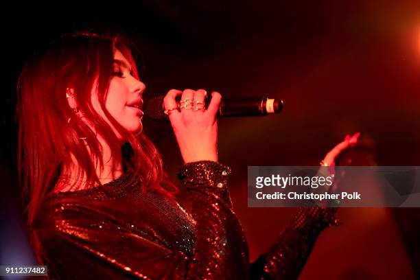 Dua Lipa performs onstage during Billboard and Mastercard present a night with Dua Lipa at Mastercard House on January 27, 2018 in New York City.