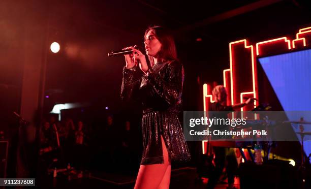 Dua Lipa performs onstage during Billboard and Mastercard present a night with Dua Lipa at Mastercard House on January 27, 2018 in New York City.