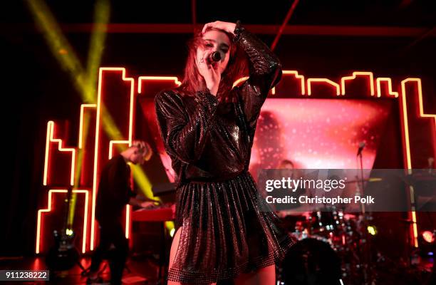 Dua Lipa performs onstage during Billboard and Mastercard present a night with Dua Lipa at Mastercard House on January 27, 2018 in New York City.