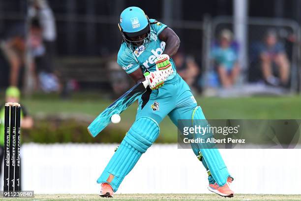Deandra Dottin of the Heat bats during the Women's Big Bash League match between the Sydney Thunder and the Brisbane Heat at Allan Border Field on...