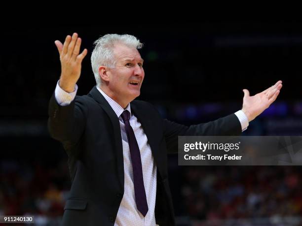 Andrew Gaze coach of the Kings during the round 16 NBL match between the Sydney Kings and Melbourne United at Qudos Bank Arena on January 28, 2018 in...