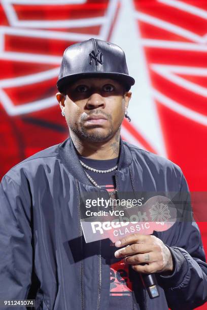 Former NBA player Allen Iverson attends a Reebok activity on January 27, 2018 in Beijing, China.
