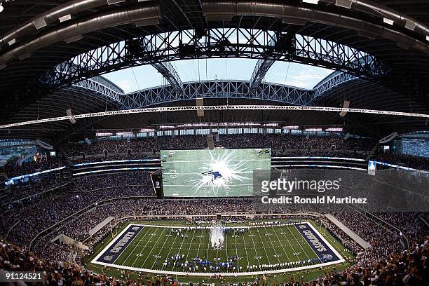 The Cowboys star is revealed on the field before a game between the New York Giants and the Dallas Cowboys at Cowboys Stadium on September 20, 2009...