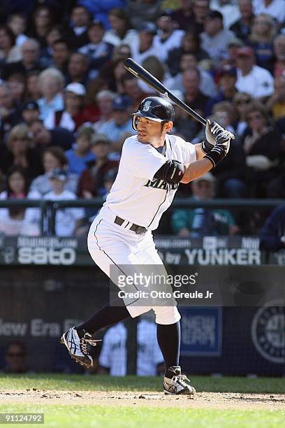 Ichiro Suzuki of the Seattle Mariners at bat during the game against the New York Yankees on September 20, 2009 at Safeco Field in Seattle,...