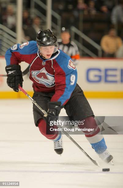 Matt Duchene of the Colorado Avalanche skates against the Los Angeles Kings during preseason NHL action at the Pepsi Center on September 23, 2009 in...