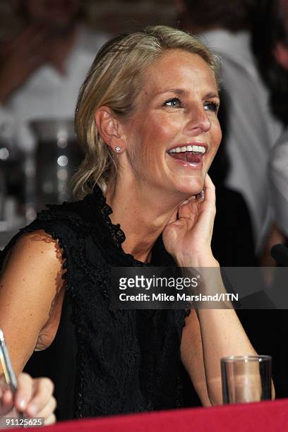 Judge Ulrika Jonsson watches a performance at the "Newsroom's Got Talent" event held in aid of Leonard Cheshire Disability and Helen & Douglas House...