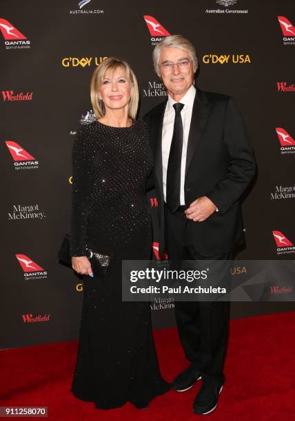 Actress / Singer Olivia Newton-John and John Easterling attend the 2018 G'Day USA Los Angeles Black Tie Gala at the InterContinental Los Angeles...