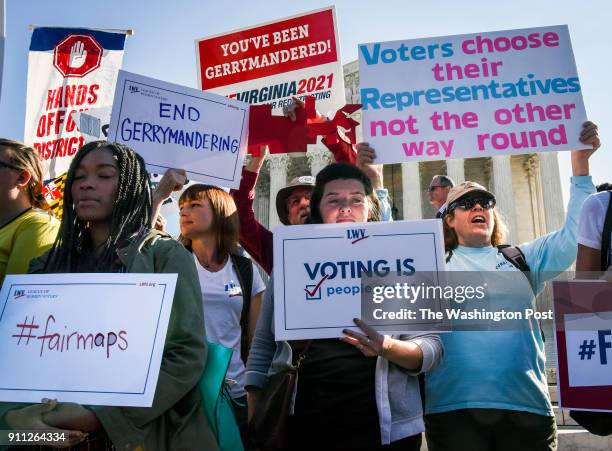 Principals and protestors in front of the Supreme Court while the Justices hear arguments on gerrymandering, on October 2017 in Washington, DC.