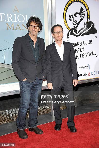 Directors Joel Coen and Ethan Coen attend the "A Serious Man" premiere at the Ziegfeld Theatre on September 24, 2009 in New York City.