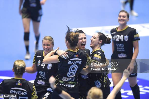 Bucuresti celebration with Cristina Neagh, Sabina Jacobsen and Isabelle Gulldén during EHF Women's Champions League Main Round match between CSM...