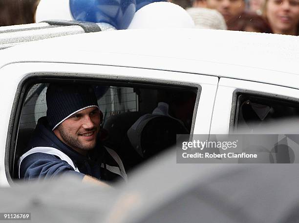 Paul Chapman of the Cats smiles during the AFL Grand Final parade on Swanston Street on September 25, 2009 in Melbourne, Australia. The St Kilda...