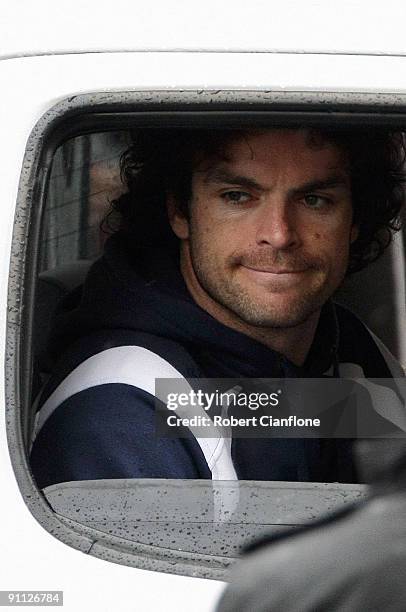 Matthew Scarlett of the Cats smiles during the AFL Grand Final parade on Swanston Street on September 25, 2009 in Melbourne, Australia. The St Kilda...