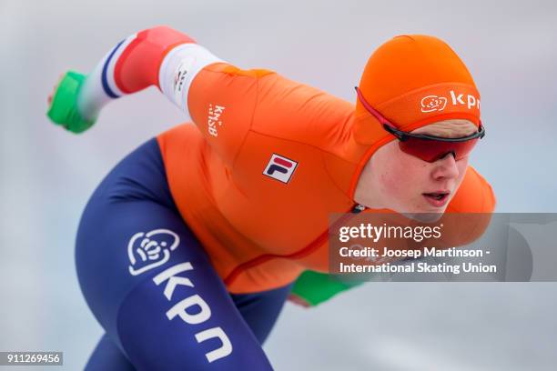 Femke Beuling of Netherlands competes in the Ladies 500m during day two of the ISU Junior World Cup Speed Skating at Olympiaworld Ice Rink on January...