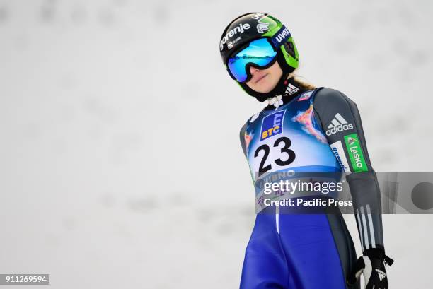 Spela Rogelj of Slovenia competes during the Ljubno FIS Ski Jumping World Cup competition.