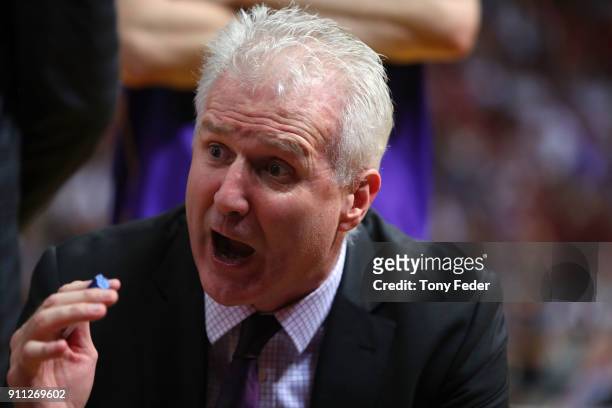 Andrew Gaze coach of the Kings during the round 16 NBL match between the Sydney Kings and Melbourne United at Qudos Bank Arena on January 28, 2018 in...